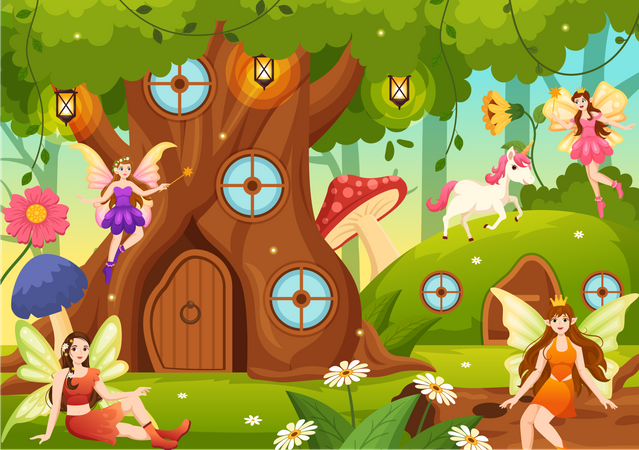 Beautiful fairy world from fairy tale  Illustration