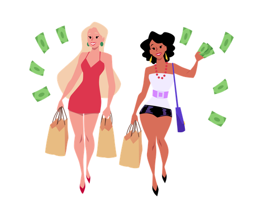 Beautiful fashion women with shopping bag  Illustration