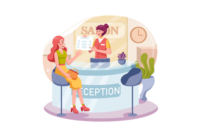 Beautiful female administrator standing at the counter Illustration