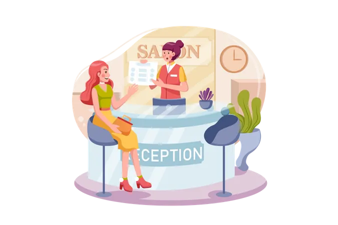 Beautiful female administrator standing at the counter  Illustration