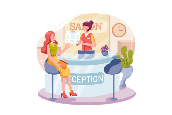 Beautiful female administrator standing at the counter  Illustration