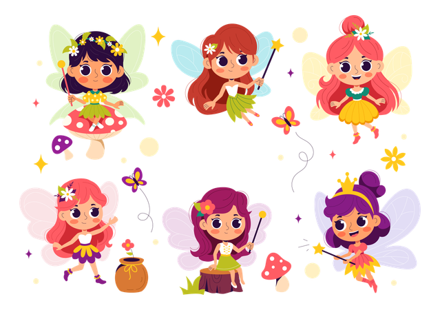 Beautiful Flying Fairy girls  Illustration