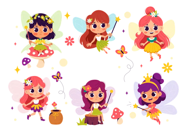 Beautiful Flying Fairy girls  Illustration