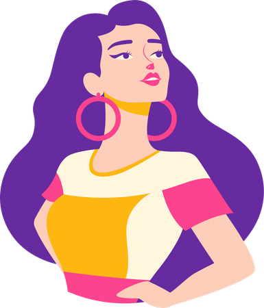 Beautiful Girl Character Wearing Fashion Outfit in Retro Style  Illustration