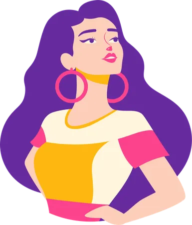 Beautiful Girl Character Wearing Fashion Outfit in Retro Style  Illustration