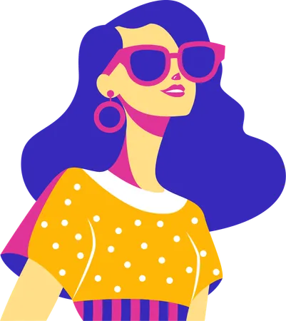 Beautiful Girl Character Wearing Sunglasses and open hair  Illustration