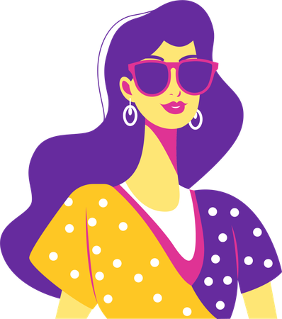 Beautiful Girl Character Wearing Sunglasses  Illustration