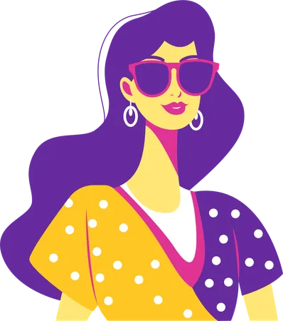 Beautiful Girl Character Wearing Sunglasses  Illustration