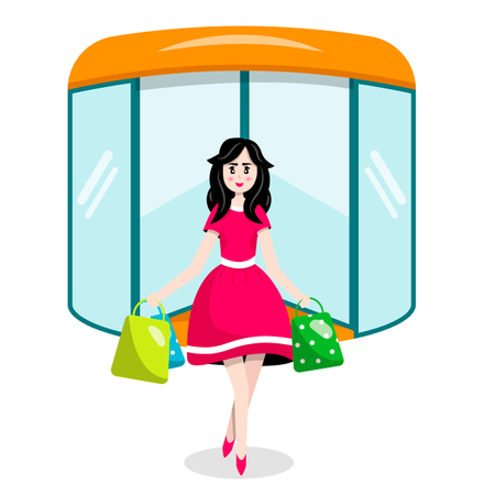 Beautiful girl comes out of the store with shopping bags Illustration