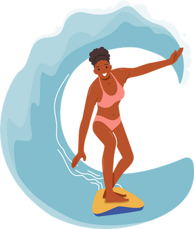 Beautiful girl doing surfing under wave  Illustration