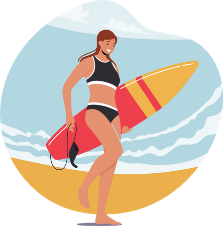 Beautiful girl going for surfing Illustration