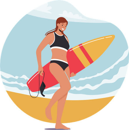 Beautiful girl going for surfing  Illustration