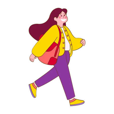 Beautiful Girl Going to School  Illustration