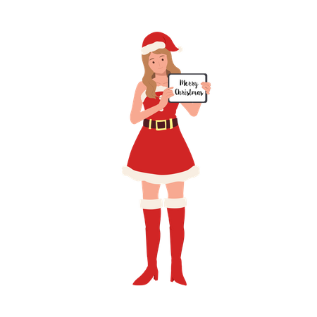 Beautiful Girl holding merry christmas board  Illustration