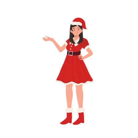Beautiful Girl in Santa Claus Outfit  Illustration