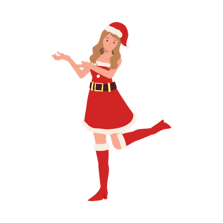 Beautiful Girl in Santa Claus Outfit  Illustration