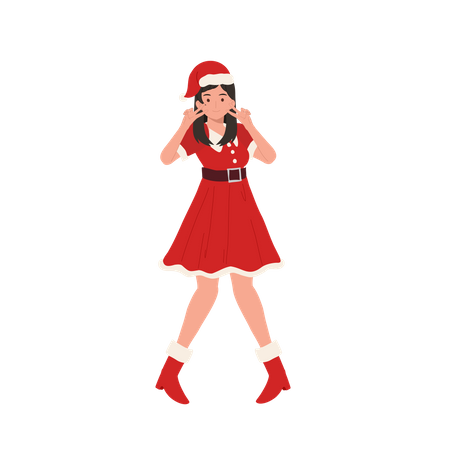 Beautiful Girl in Santa Claus Outfit giving photoshoot pose  일러스트레이션