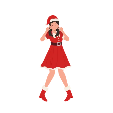 Beautiful Girl in Santa Claus Outfit giving photoshoot pose  Illustration