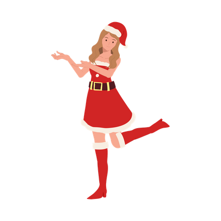 Beautiful Girl in Santa Claus Outfit  Illustration