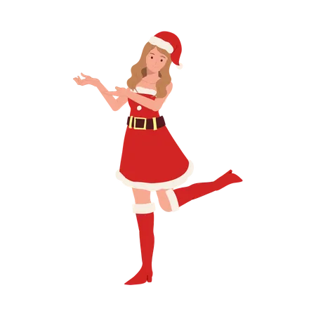 Beautiful Girl in Santa Claus Outfit  Illustration