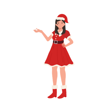 Beautiful Girl in Santa Claus Outfit  Illustration