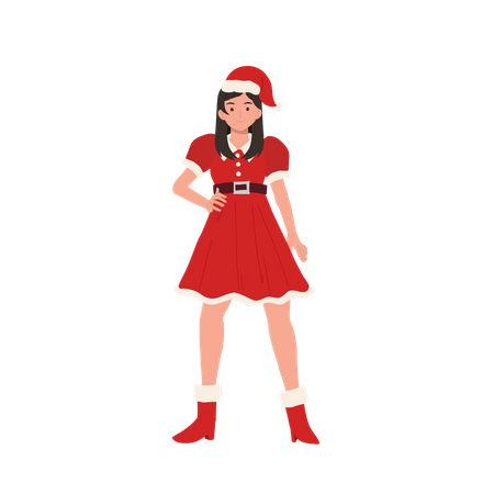 Beautiful Girl in Santa Claus Outfit  Illustration