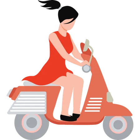 The Girl Is Riding A Scooter Illustration