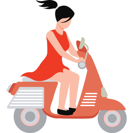 Beautiful girl is riding a scooter  Illustration