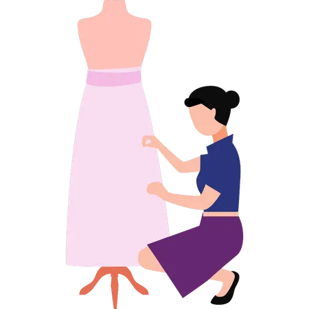 Beautiful girl is setting clothes on the mannequin  Illustration