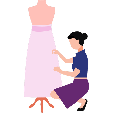 Beautiful girl is setting clothes on the mannequin  Illustration