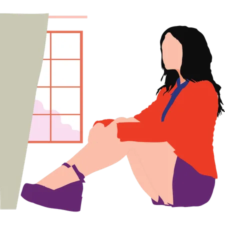 A Girl Is Sitting On Floor Illustration