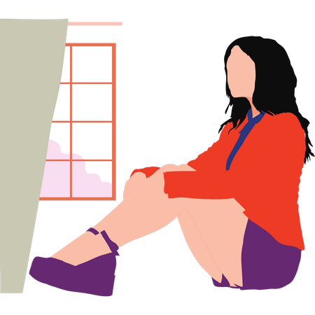 Beautiful girl is sitting on floor  Illustration