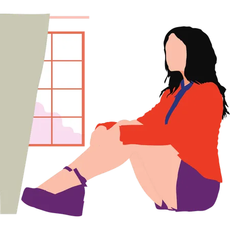 Beautiful girl is sitting on floor  Illustration