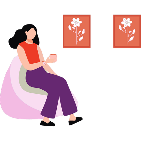 Beautiful girl is sitting on the couch  Illustration