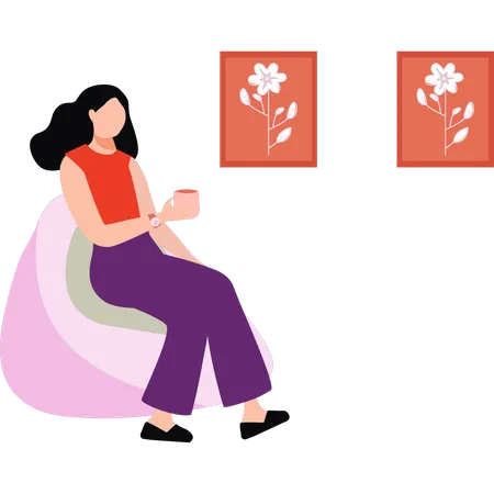 The Girl Is Sitting On The Couch Illustration