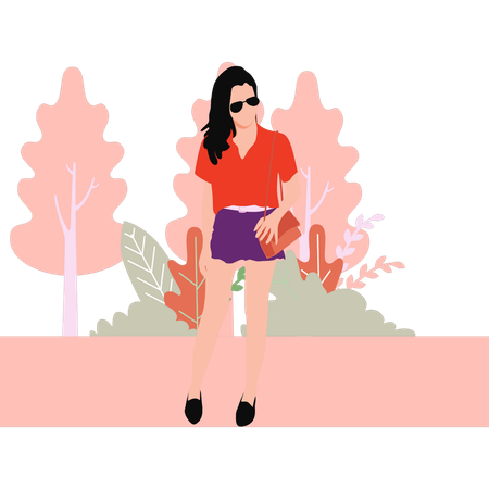 Beautiful girl is standing in park  Illustration