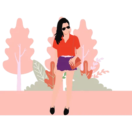 Beautiful girl is standing in park  Illustration