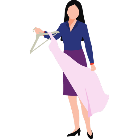 Beautiful girl is taking clothes off the hanger  Illustration