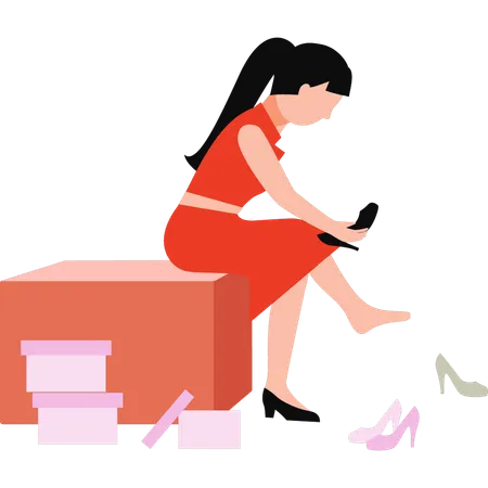 The Girl Is Trying Black Heels Illustration