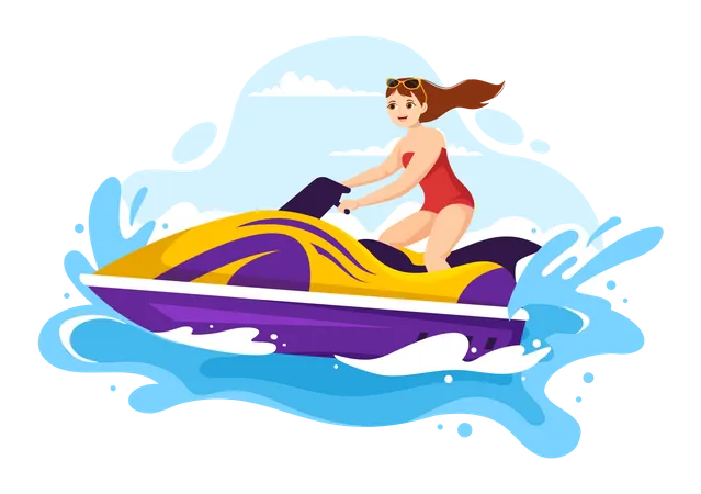 Beautiful girl riding jet ski Illustration