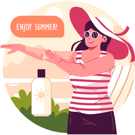 Beautiful girl using sun cream  Illustration