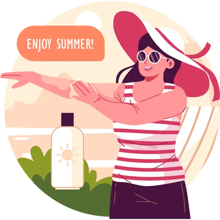 Beautiful girl using sun cream  Illustration