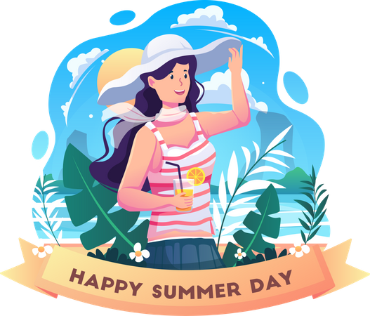 Beautiful girl wearing summer clothes  Illustration