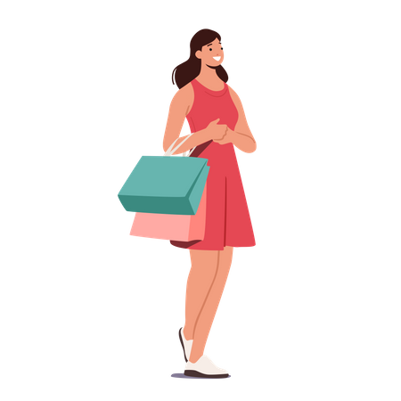 Beautiful Girl With Shopping Bags Illustration
