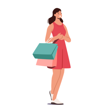 Beautiful Girl With Shopping Bags  Illustration