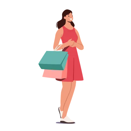 Beautiful Girl With Shopping Bags  Illustration