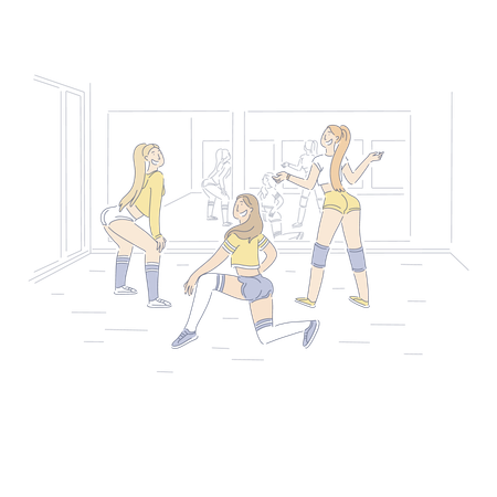 Beautiful Girls In Sportswear Dancing  Illustration