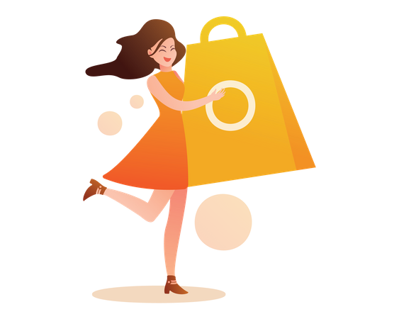 Beautiful happy woman with shopping bags  Illustration