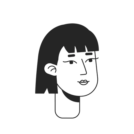 Beautiful Happy Woman With Short Haircut Monochrome Flat Linear Character Head Asian Girl Editable Outline Hand Drawn Human Face Icon 2 D Cartoon Spot Vector Avatar Illustration For Animation Illustration