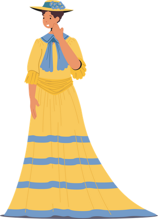 Beautiful Lady in Historical Vintage Dress Illustration